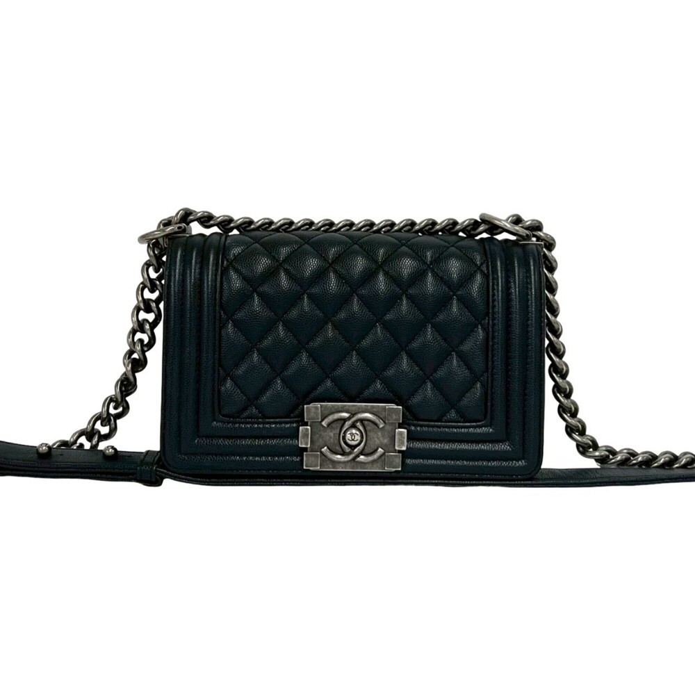 CHANEL Boy Chanel Coco Mark Caviar Skin Shoulder Bag Black 98687